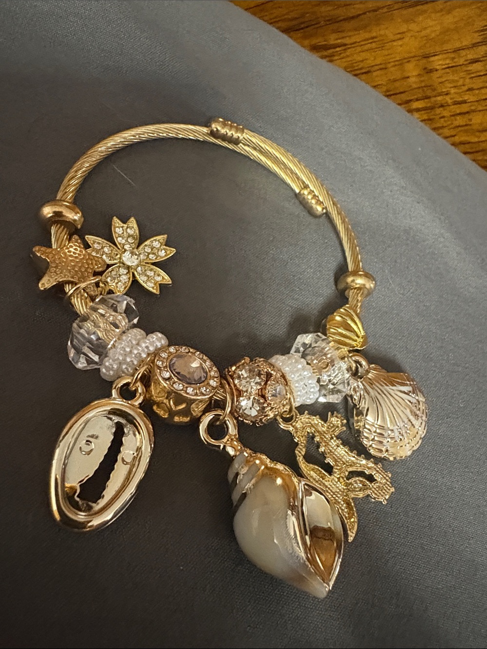 Gold Beach Charm Bangle Bracelet - Women Jewelry